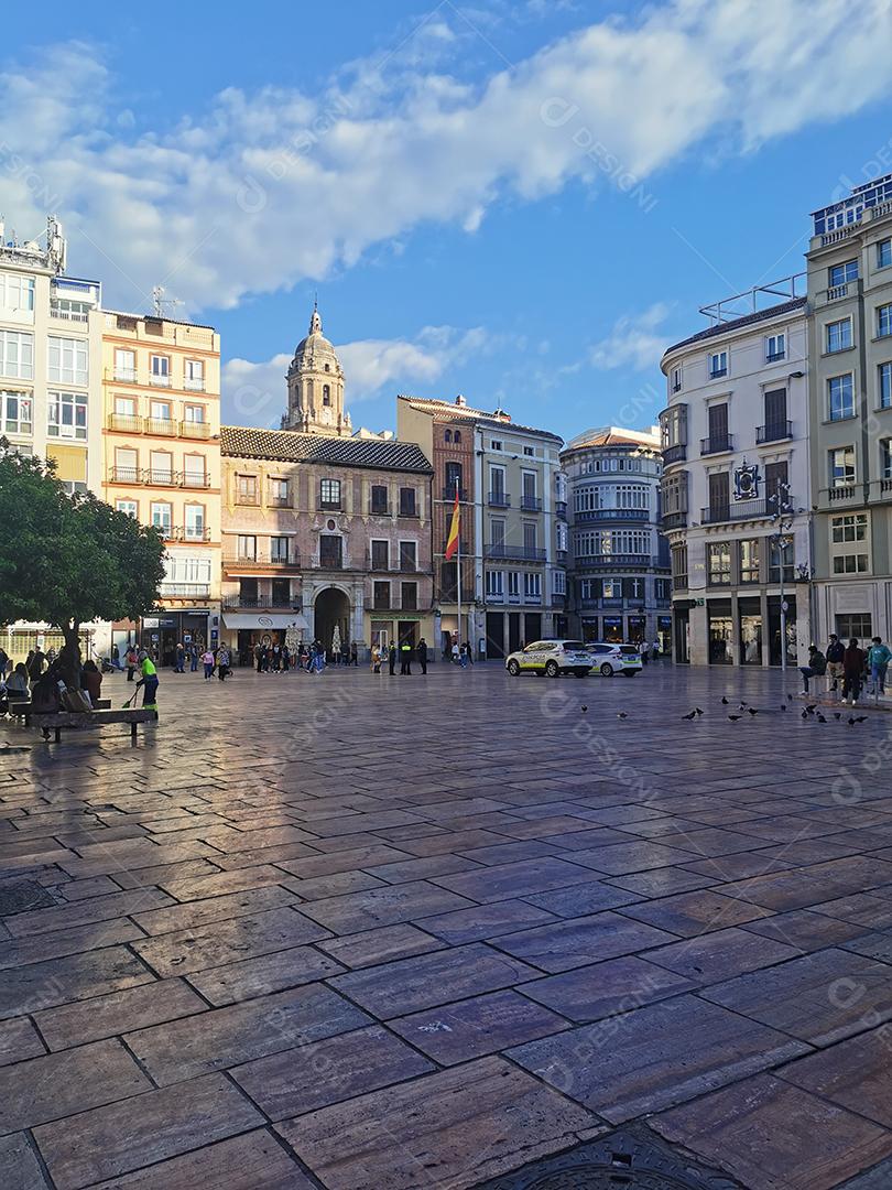 Vista da Plaza de la Constitución durante a pandemia em Málaga.
