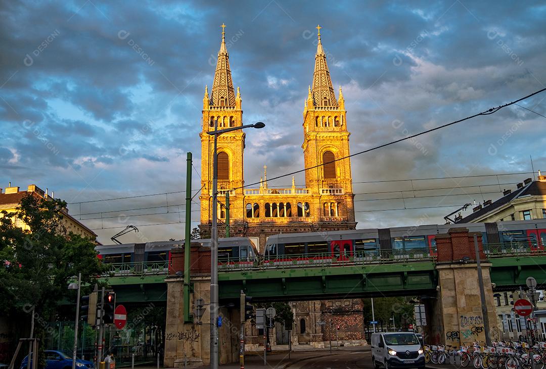 The parish church of Breitenfeld in Vienna, Austria at sunset