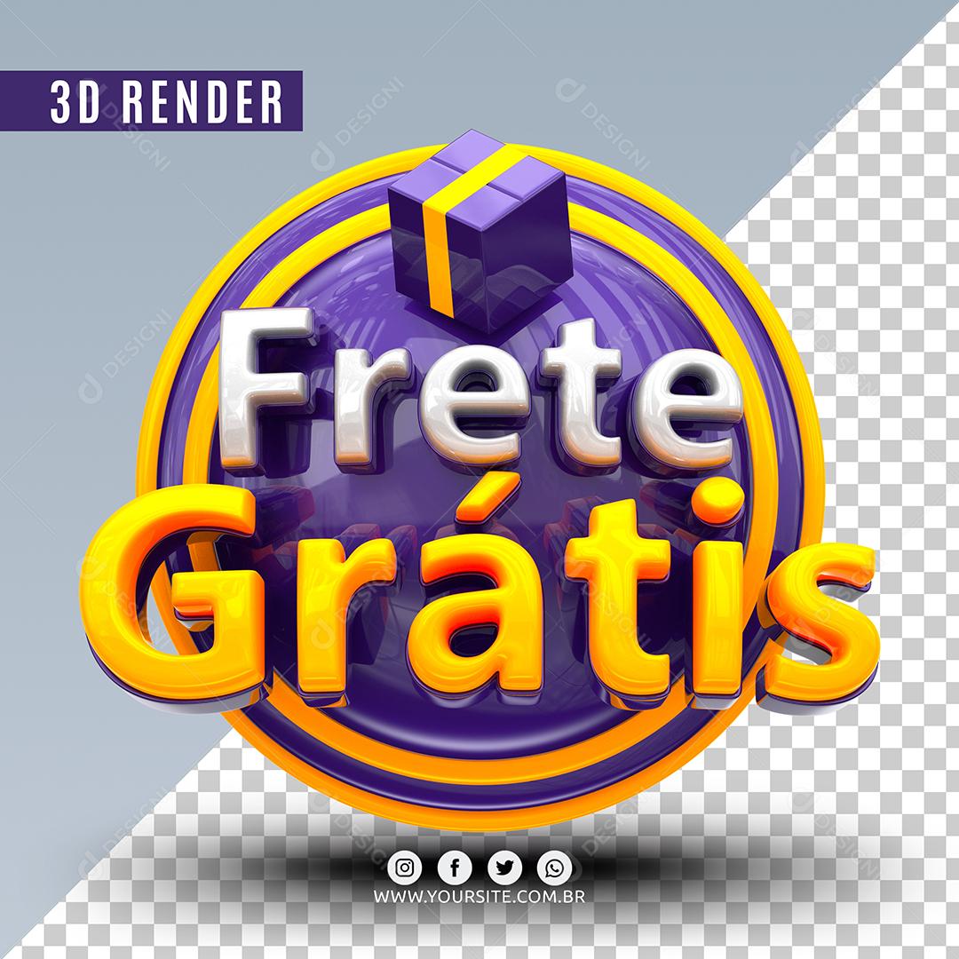 Selo 3D Frete Grátis Roxo Para Composição PSD