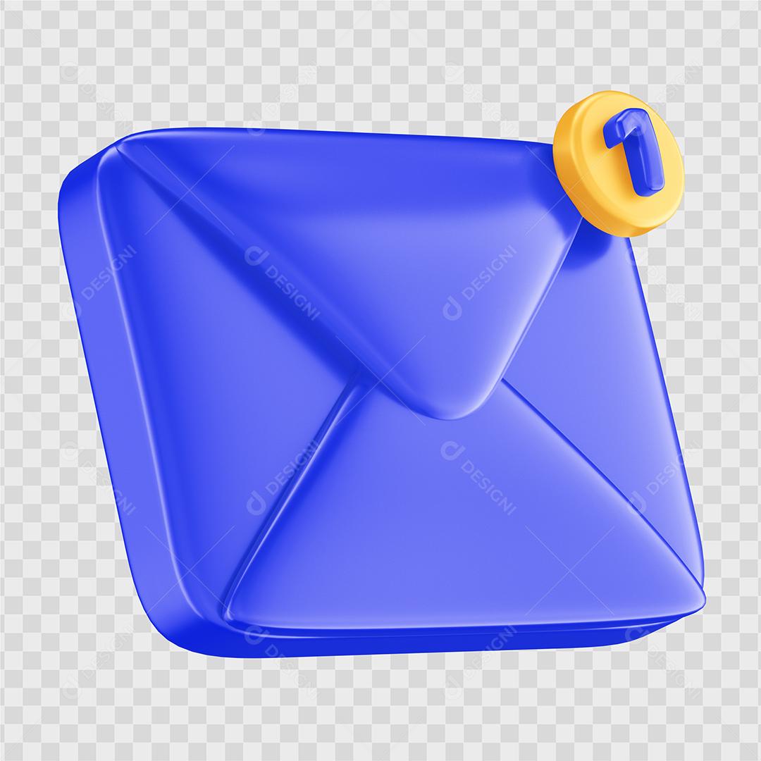 Ícone de notificação de mensagem Azul Escuro Elemento 3D Para Composição PSD