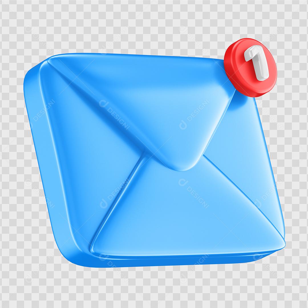 Ícone de notificação de mensagem Azul Claro Elemento 3D Para Composição PSD