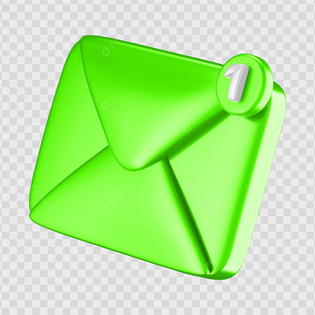 Ícone de notificação de mensagem Verde Claro Elemento 3D PSD