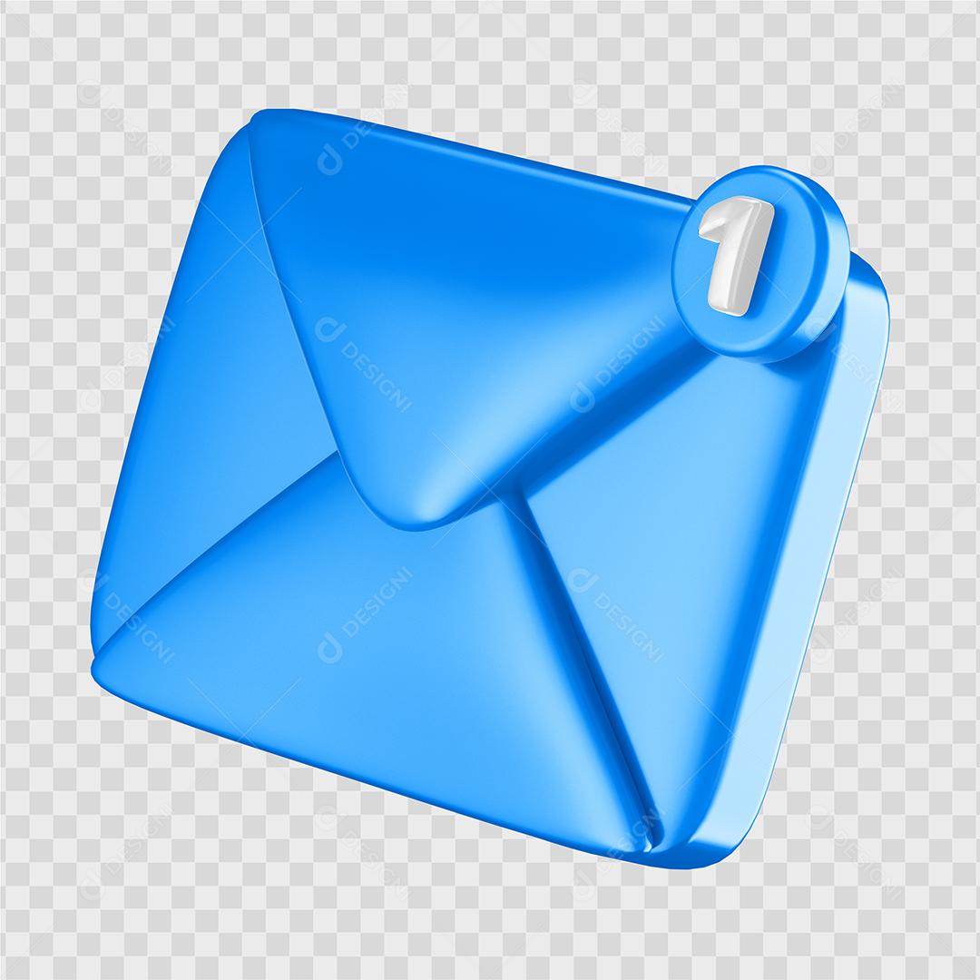 Ícone de notificação de mensagem Azul Claro Elemento 3D PSD