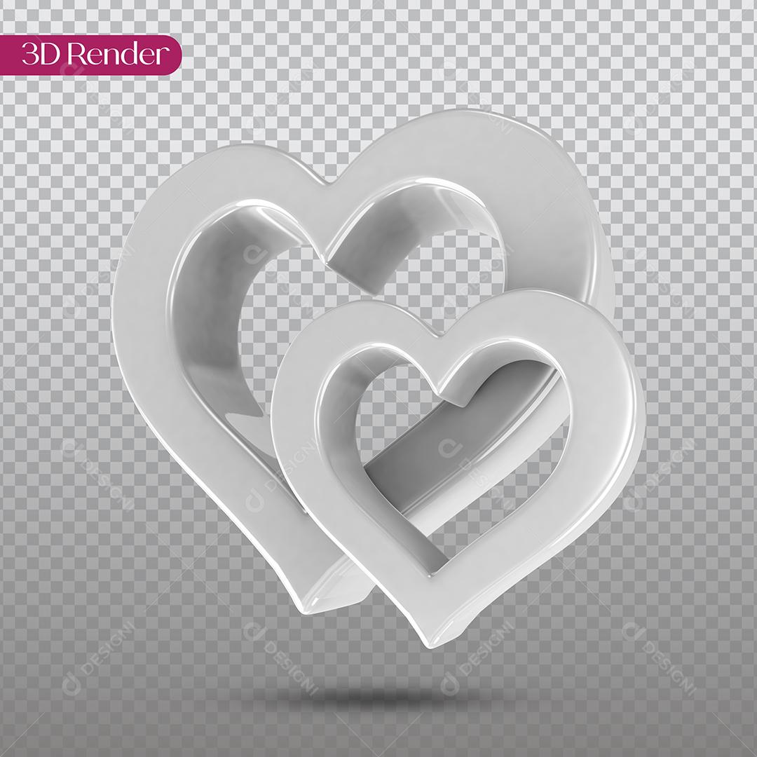 Elemento 3D Corações Branco Elemento Para Composição PSD