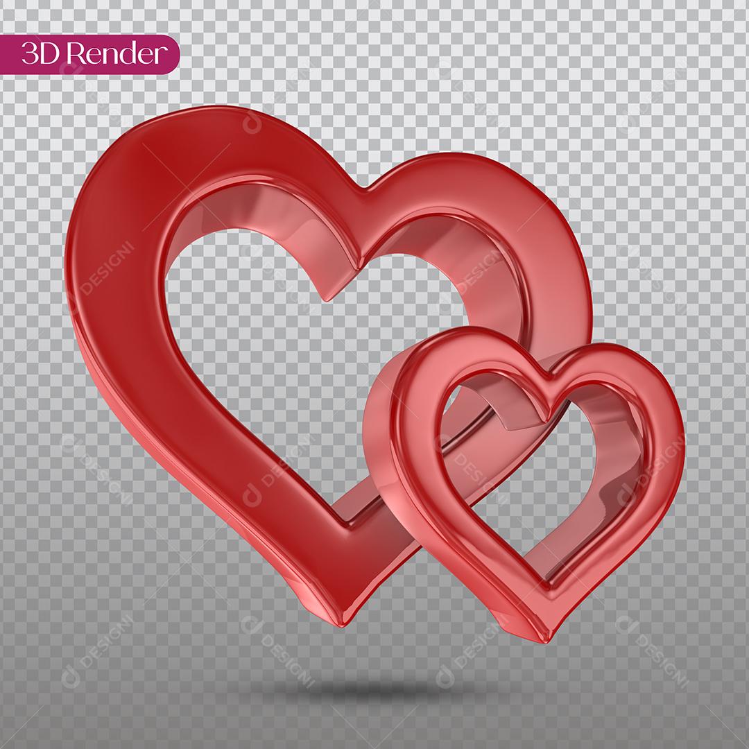 Elemento 3D Corações Vermelho Elemento Para Composição PSD