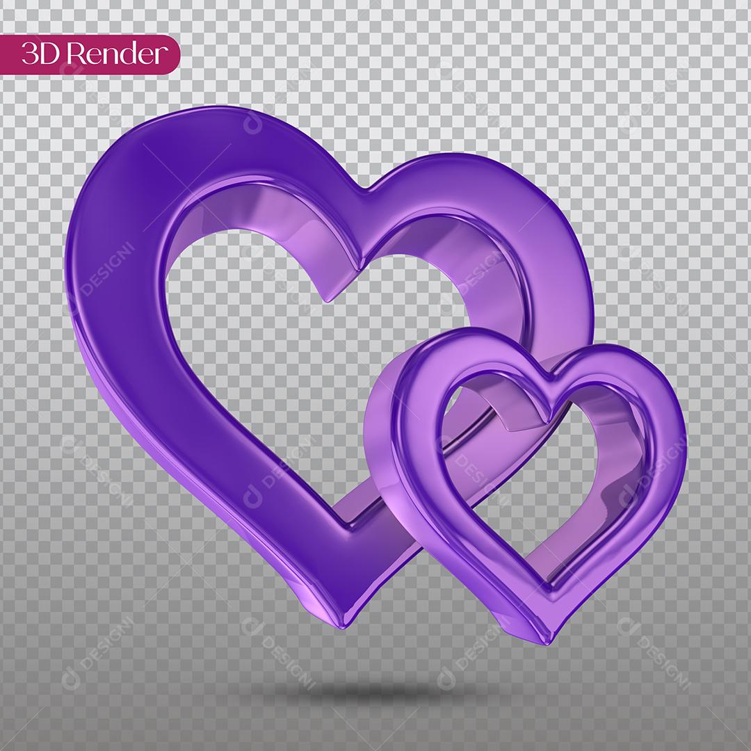 Elemento 3D Corações Roxo Elemento Para Composição PSD