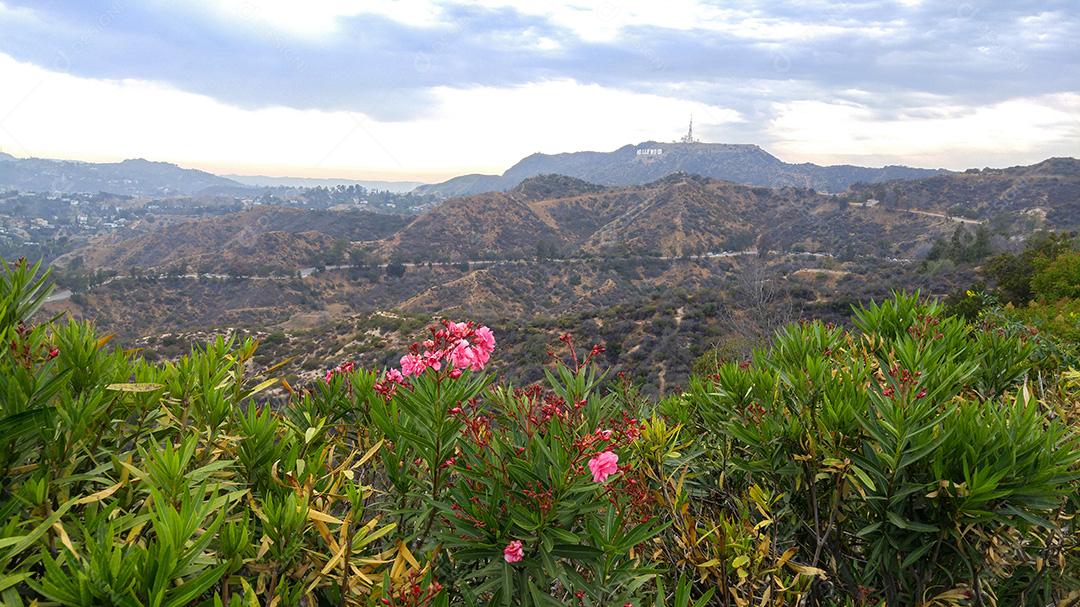 Vista panorâmica das colinas de Hollywood cercadas pelas montanhas