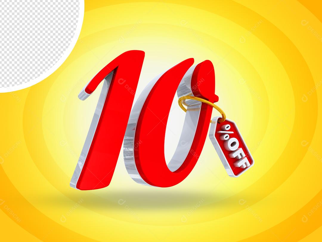 Número 10% Off Elemento 3D Para Composição PSD
