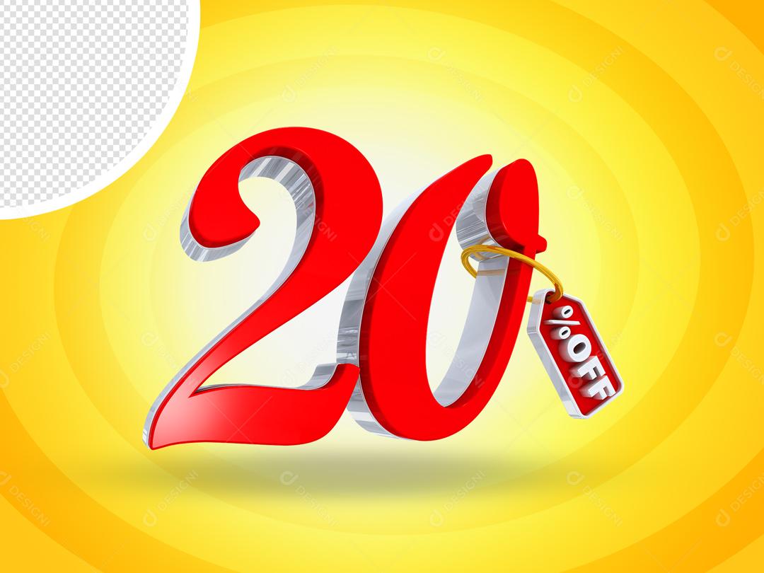 Número 20% Off Elemento 3D Para Composição PSD