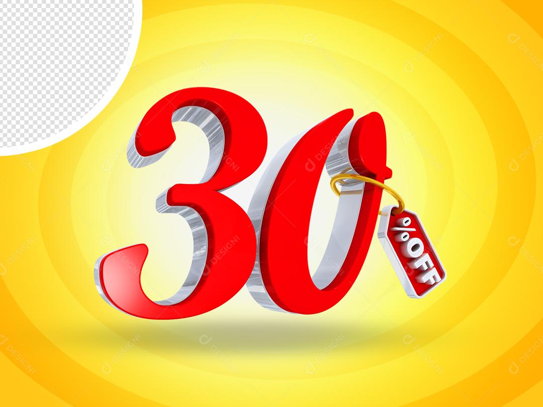 Número 30% Off Elemento 3D Para Composição PSD