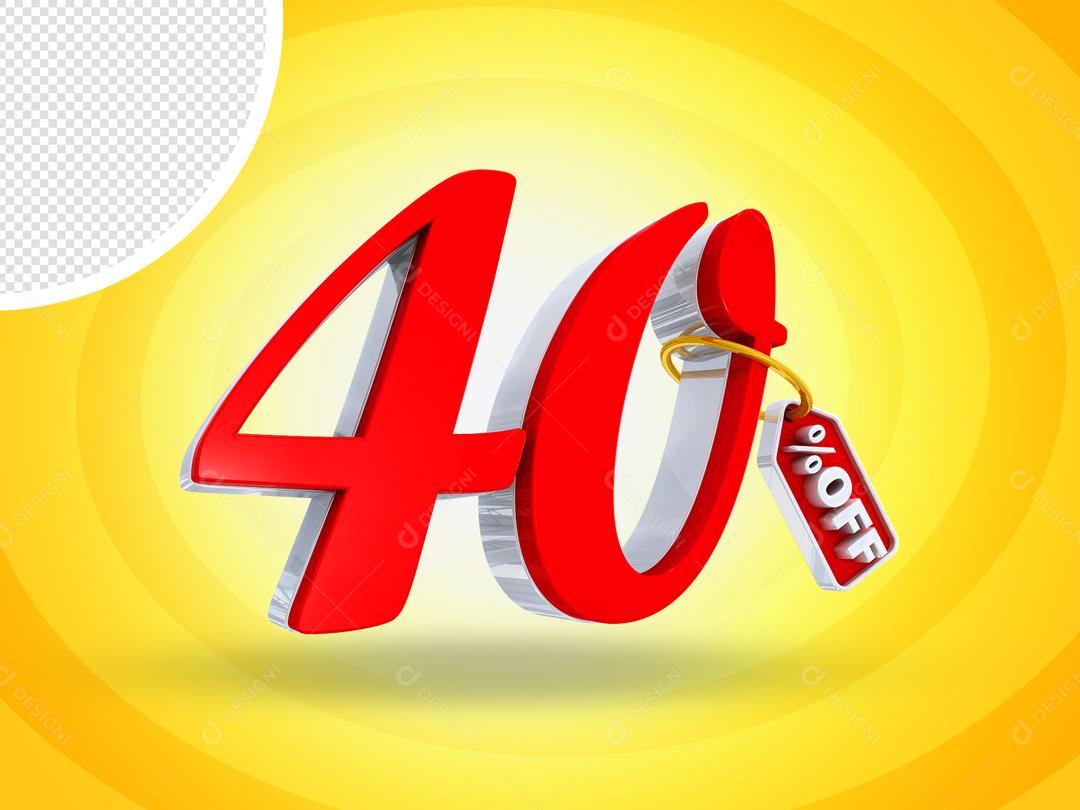 Número 40% Off Elemento 3D Para Composição PSD