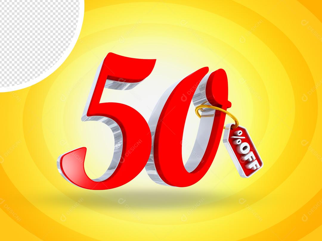 Número 50% Off Elemento 3D Para Composição PSD