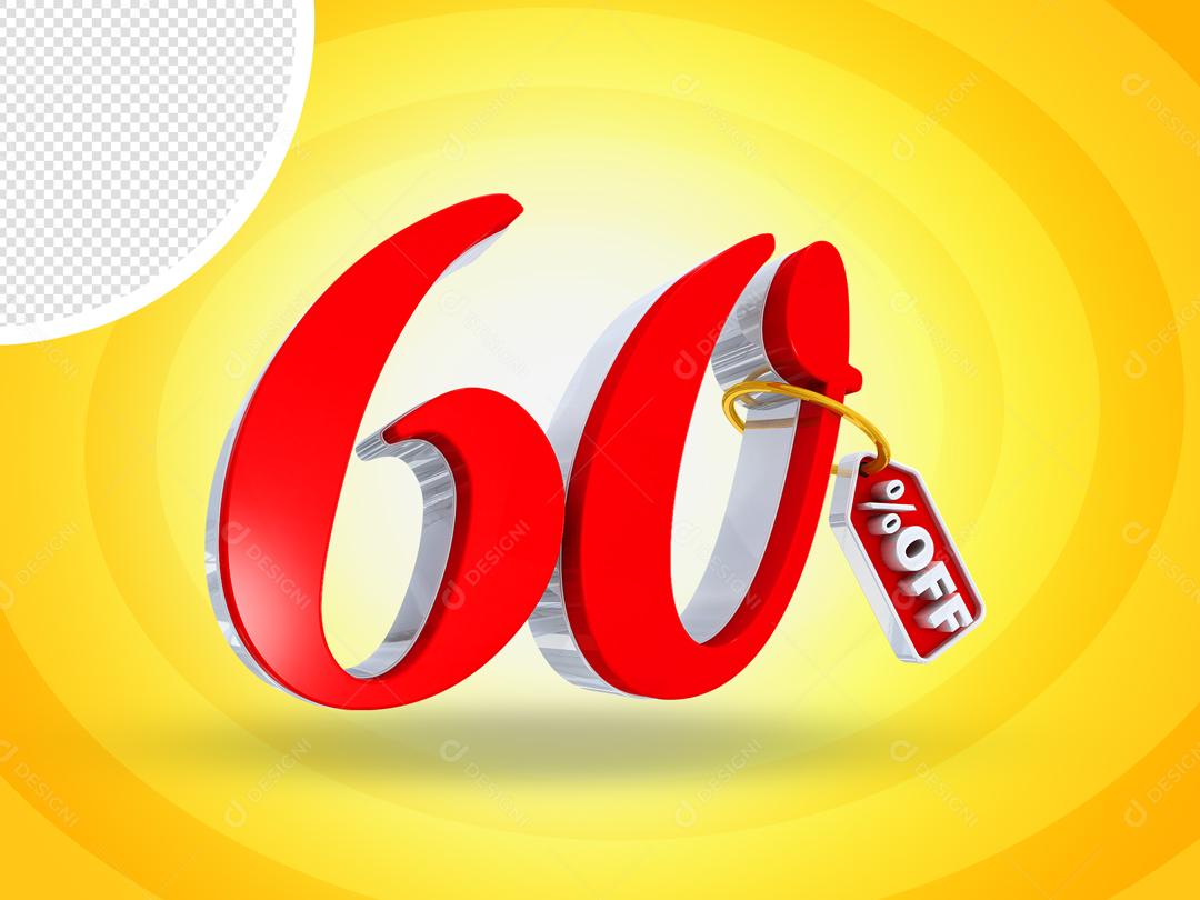 Número 60% Off Elemento 3D Para Composição PSD
