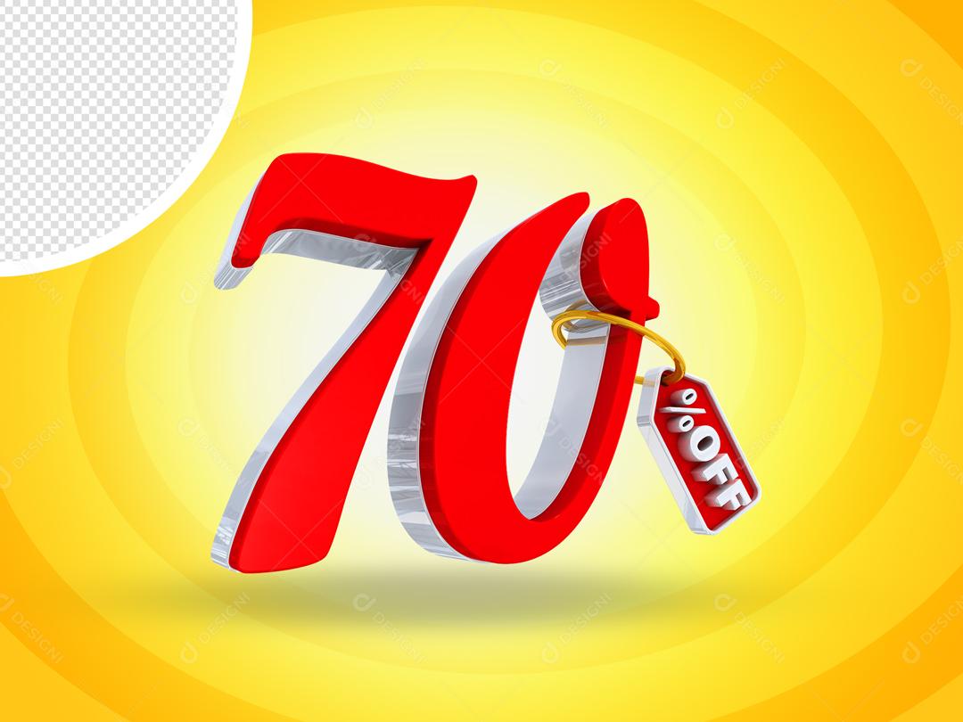 Número 70% Off Elemento 3D Para Composição PSD