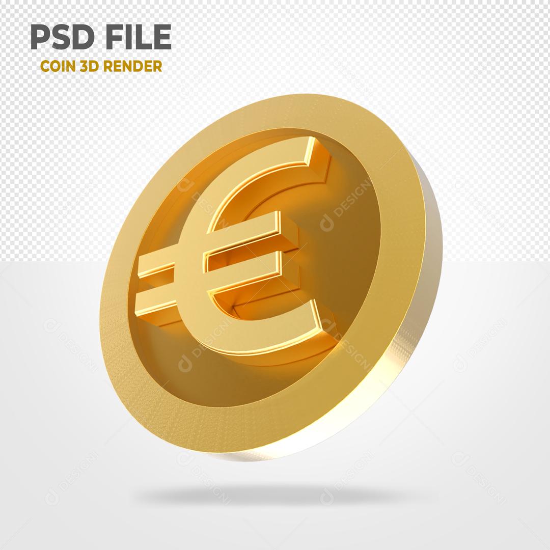 Moeda Euro Dourado Elemento 3D Para Composição PSD