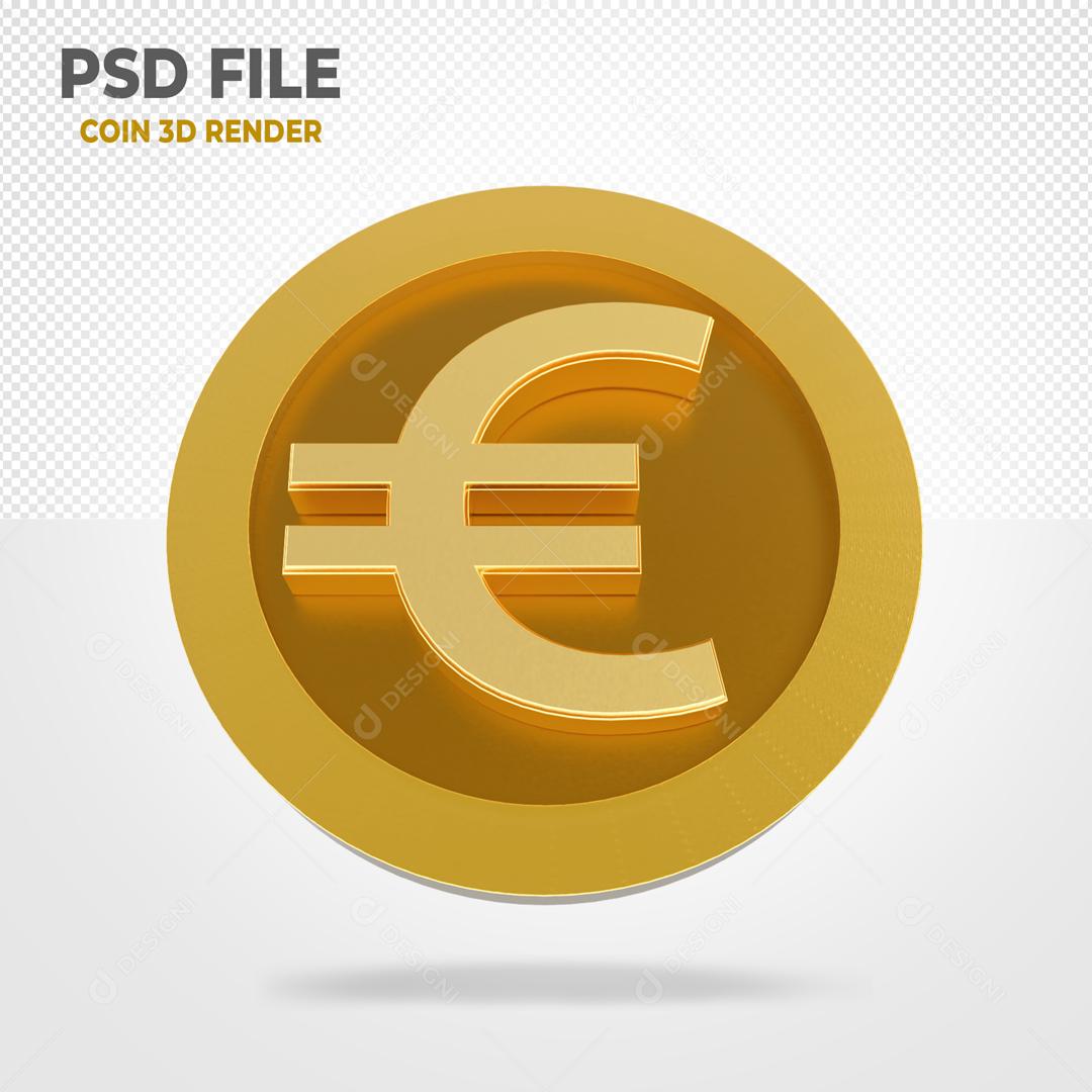 Moeda Euro Dourado Elemento 3D Para Composição PSD