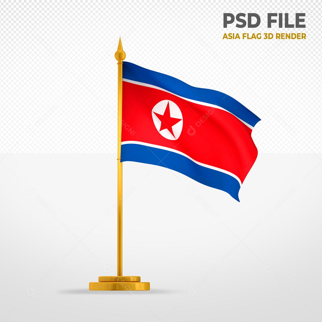 Bandeira da Coreia do Norte Elemento 3D Para Composição PSD