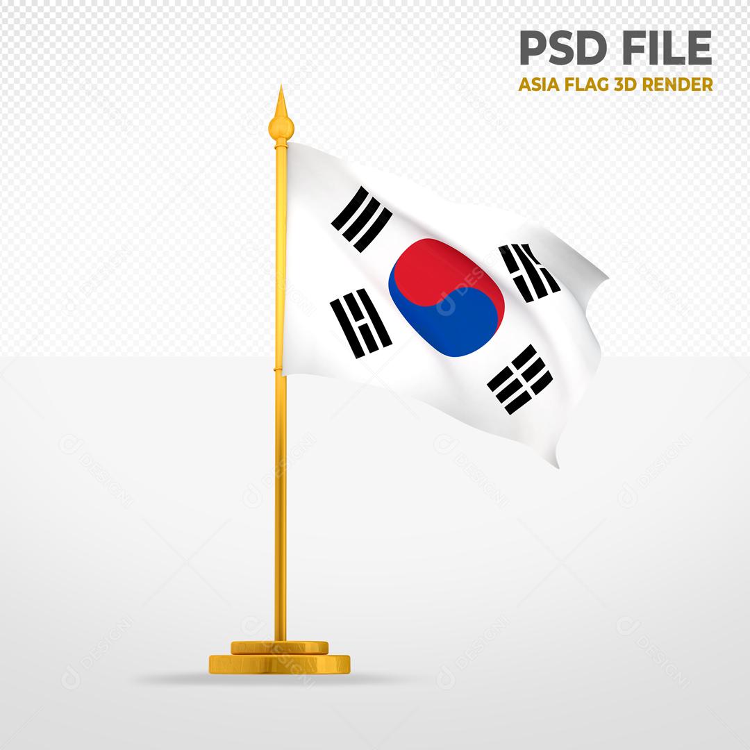 Bandeira da Coreia do Sul Elemento 3D Para Composição PSD