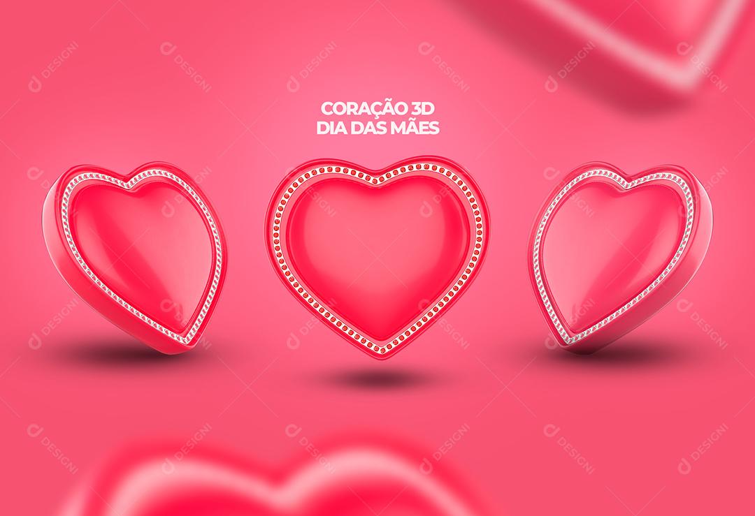 Coração 3D Dia Das Mães Elemento 3D Para Composição PSD