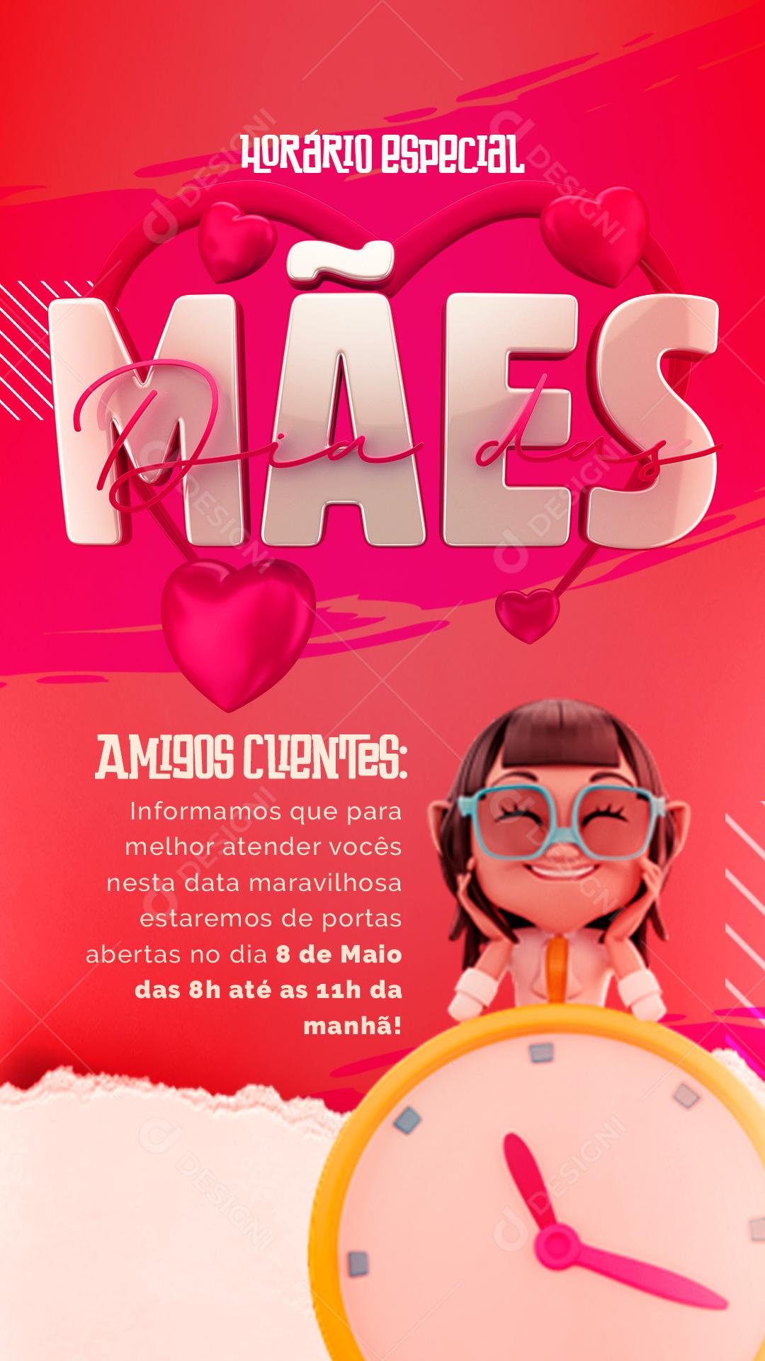 Stories Horário Especial Dia das Mães Social Media PSD Editável