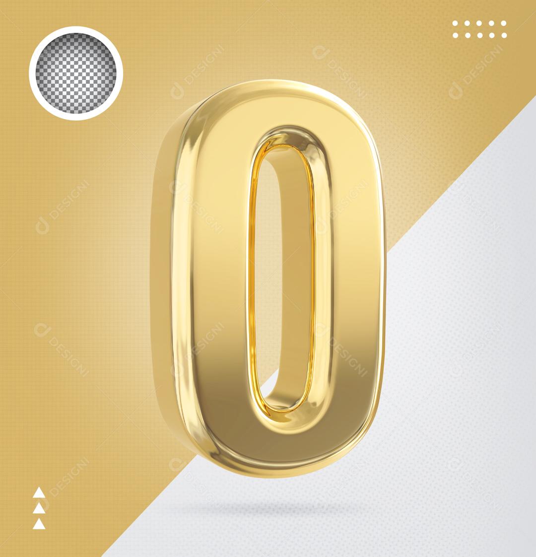 Golden 3D Number 0 For Composition PSD