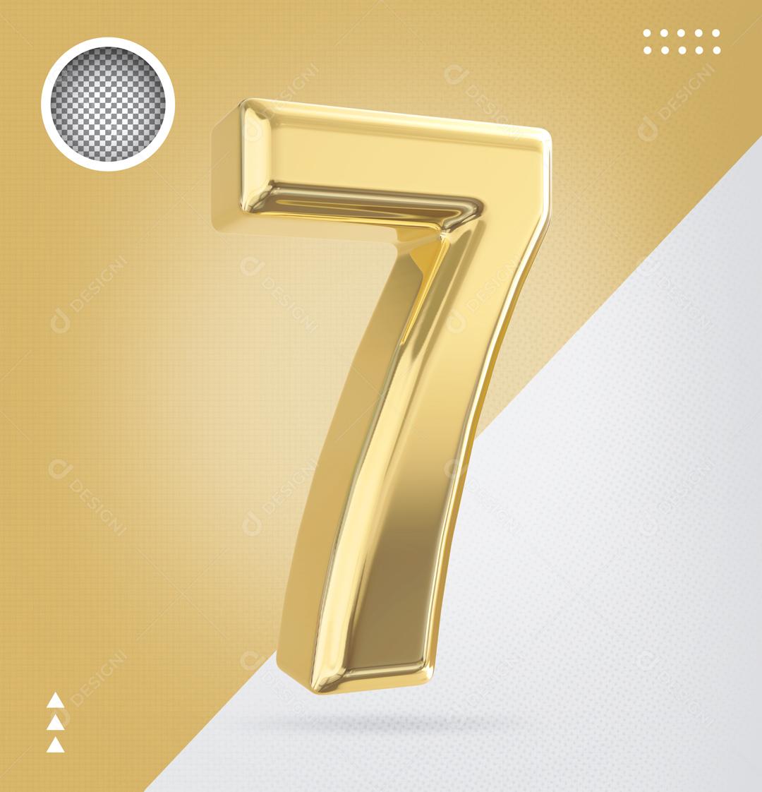 Número 3D 7 Dourado Para Composição PSD