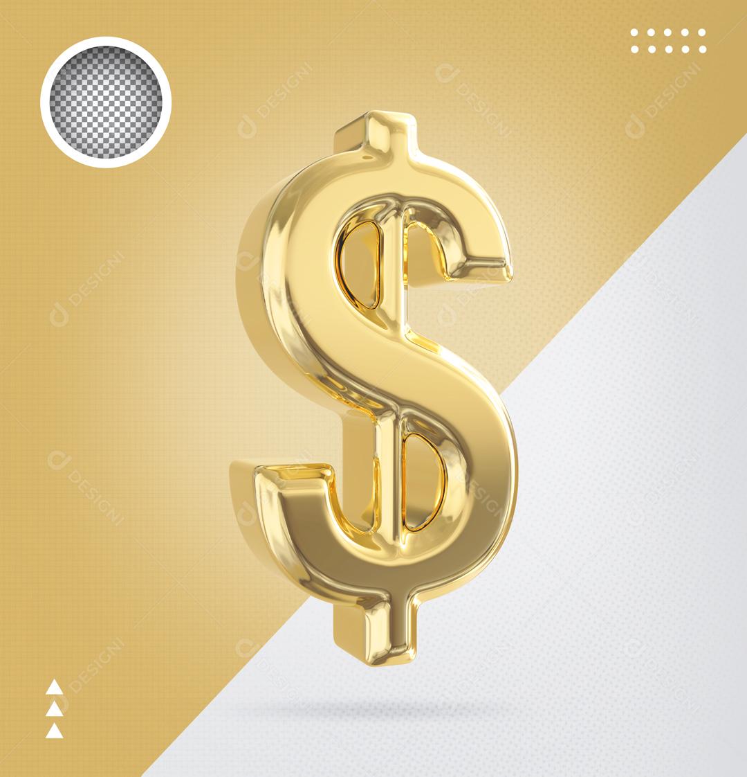 Cifrão Elemento 3D Dourado Para Composição PSD