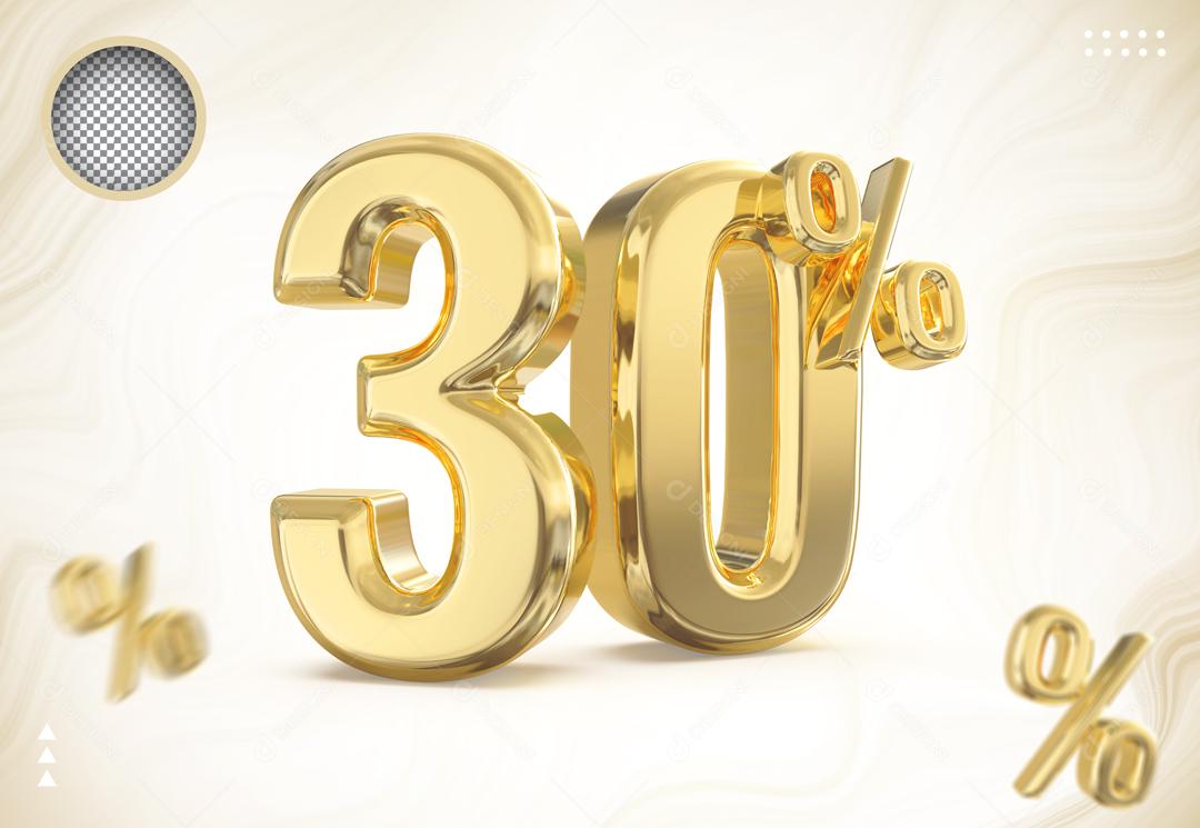 Número 30% Dourado Elemento 3D Para Composição PSD