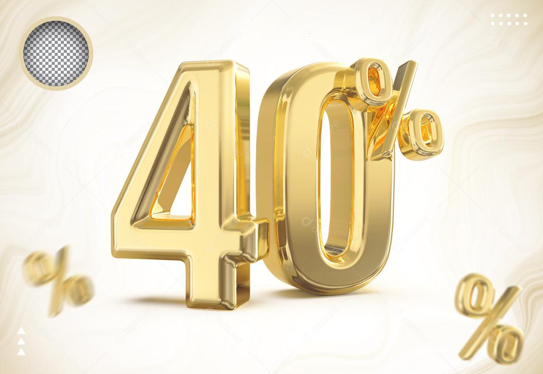 Número 40% Dourado Elemento 3D Para Composição PSD