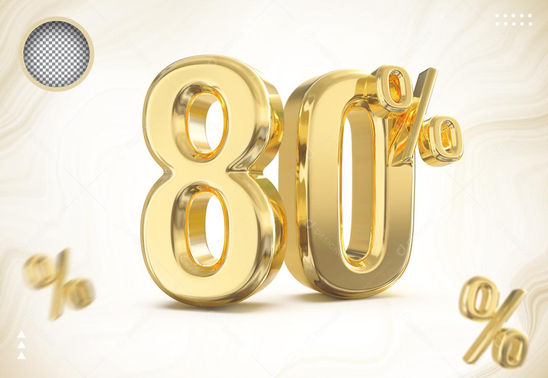 Número 80% Dourado Elemento 3D Para Composição PSD
