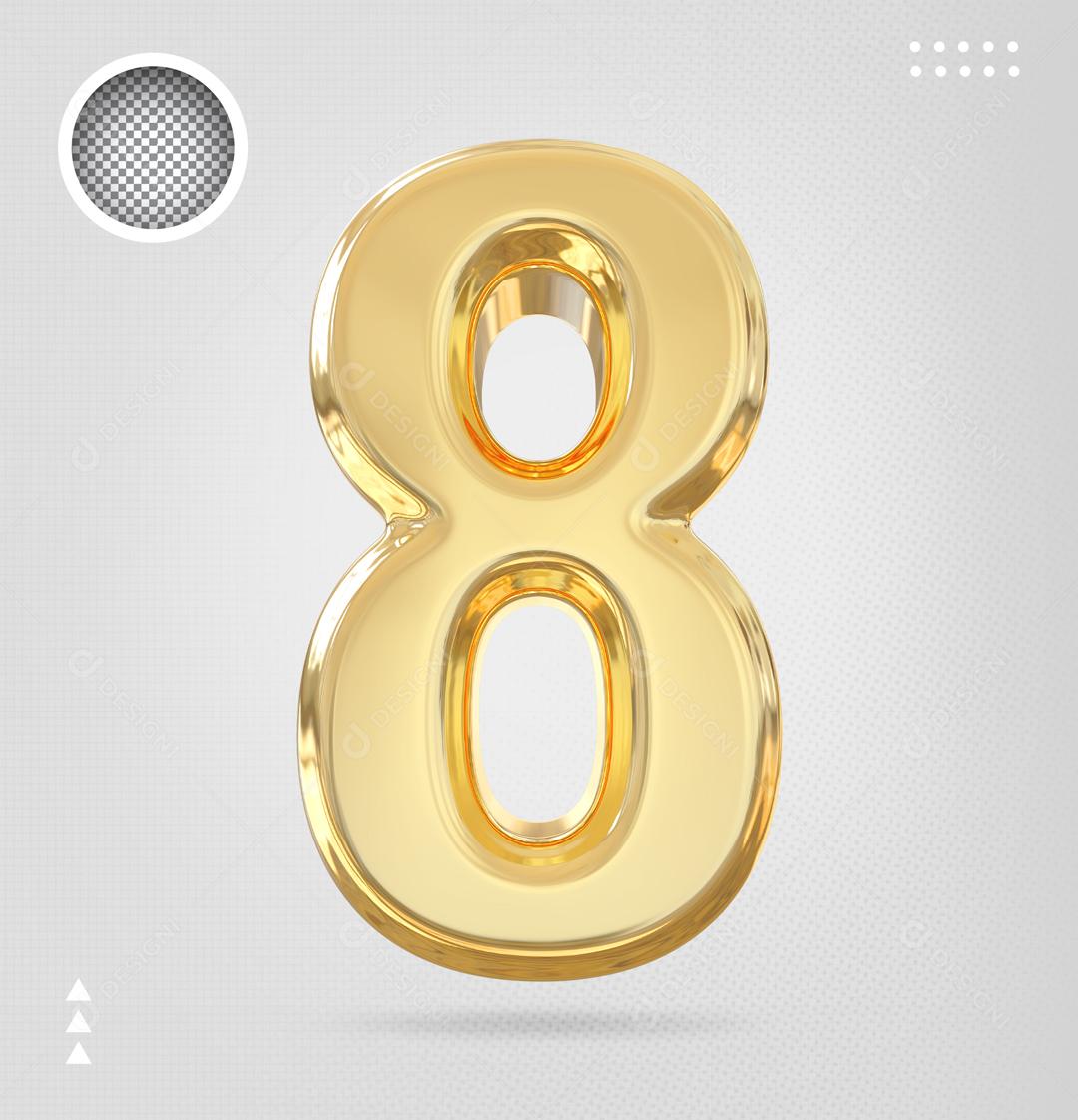 3D Golden Number 8 For Composition PSD