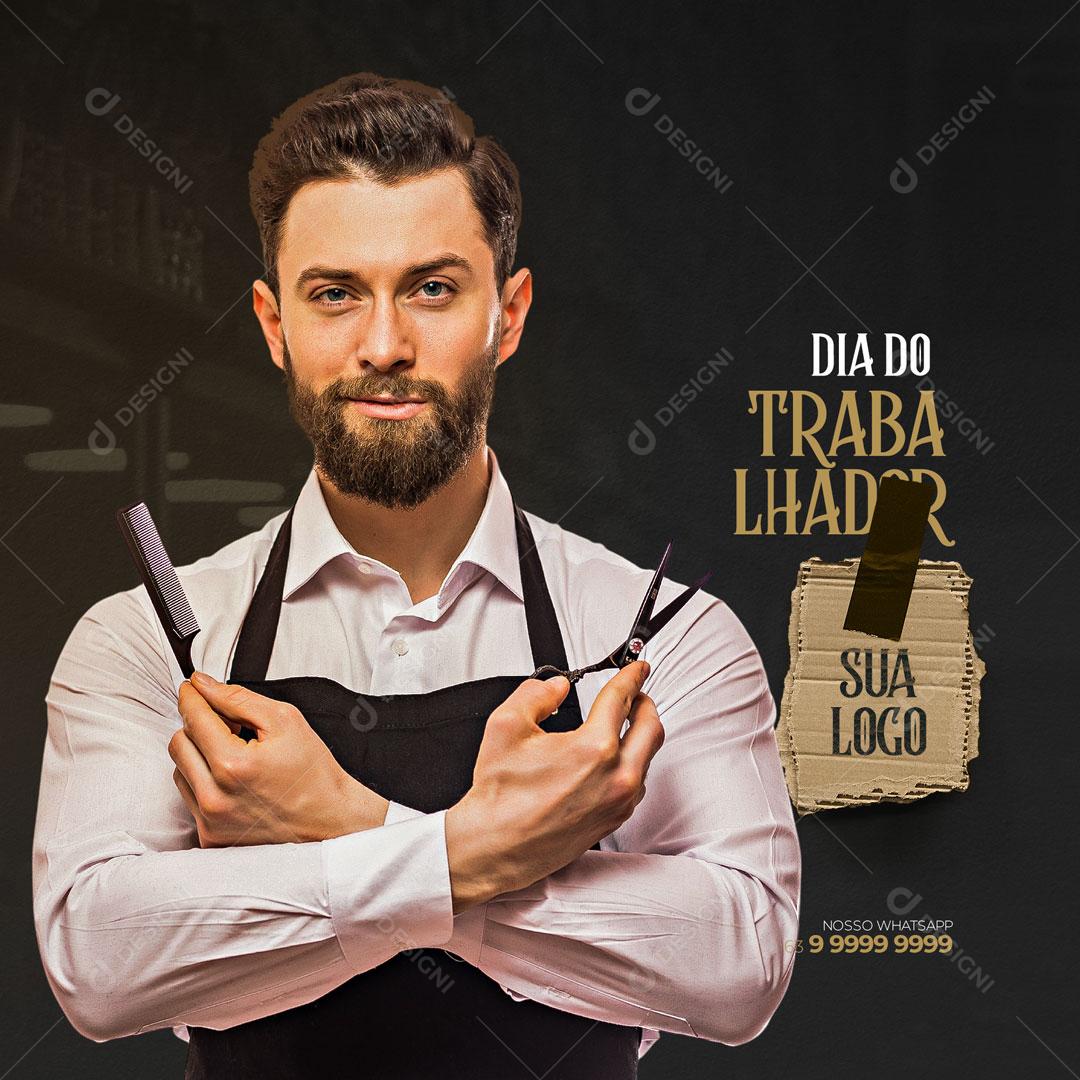 Post Barbearia Dia do Trabalhador 01 de Maio Social Media PSD Editável