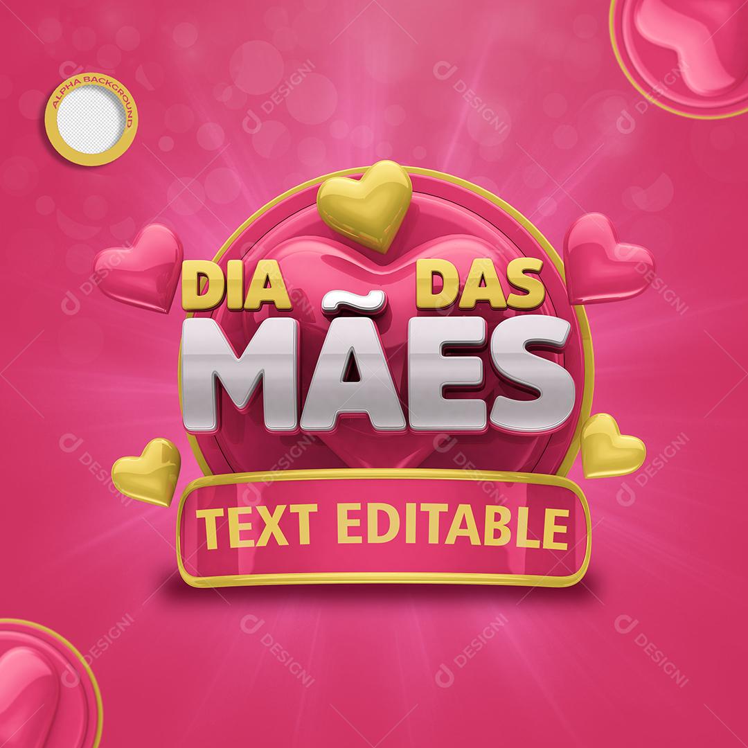 Selo 3D Dia Das Mães Rosa Para Composição PSD