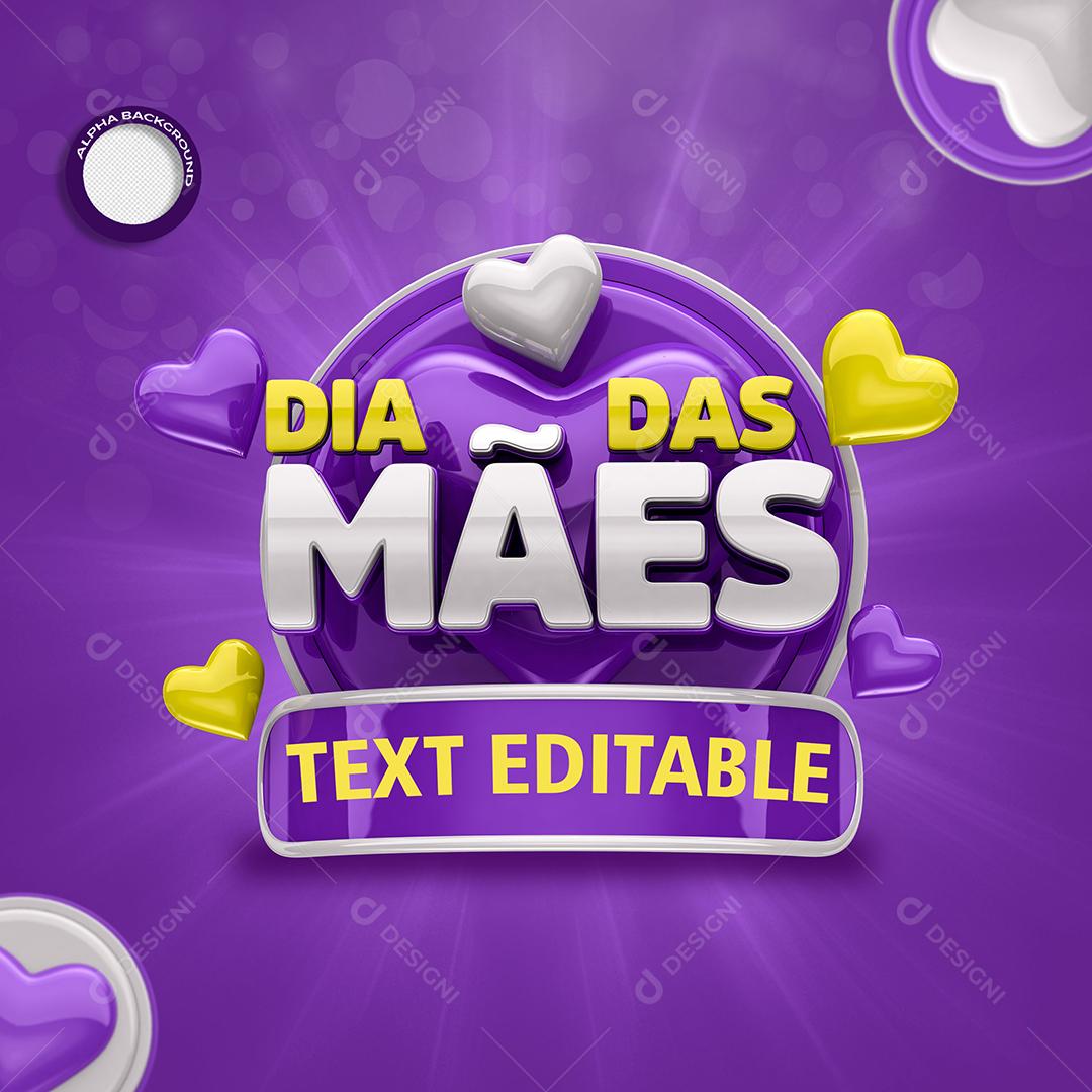 Selo 3D Dia Das Mães Roxo Para Composição PSD