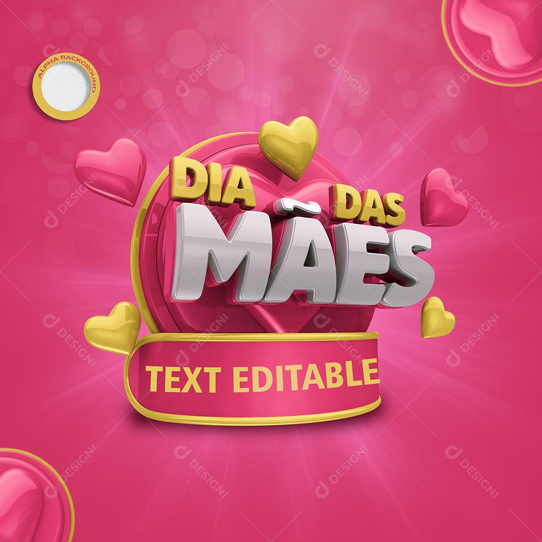 Selo 3D Dia Das Mães Rosa Para Composição PSD