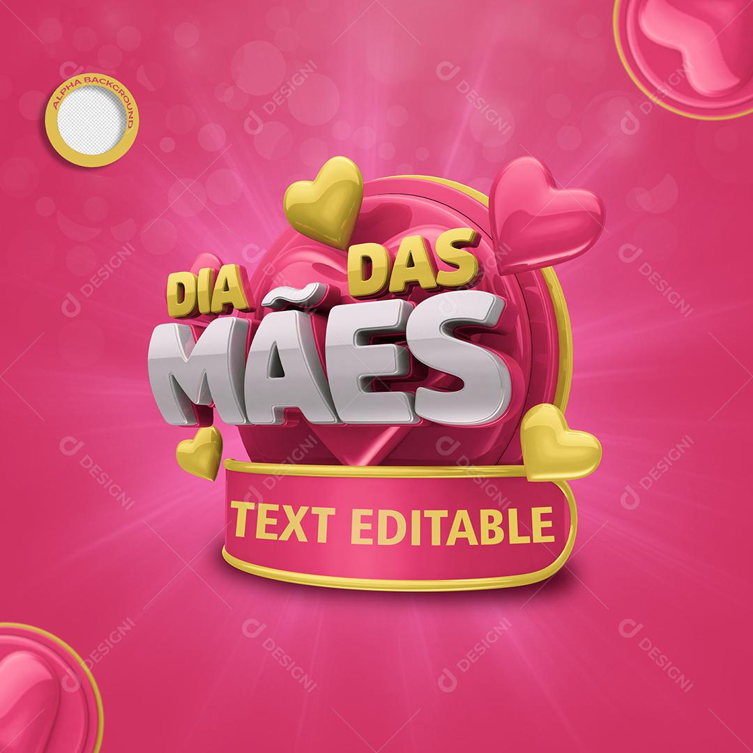 Dia Das Mães Rosa Selo 3D Para Composição PSD
