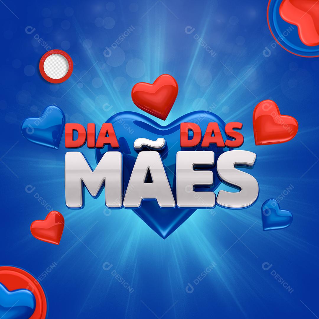 Selo 3D Dia Das Mães Vermelho e Branco Para Composição PSD