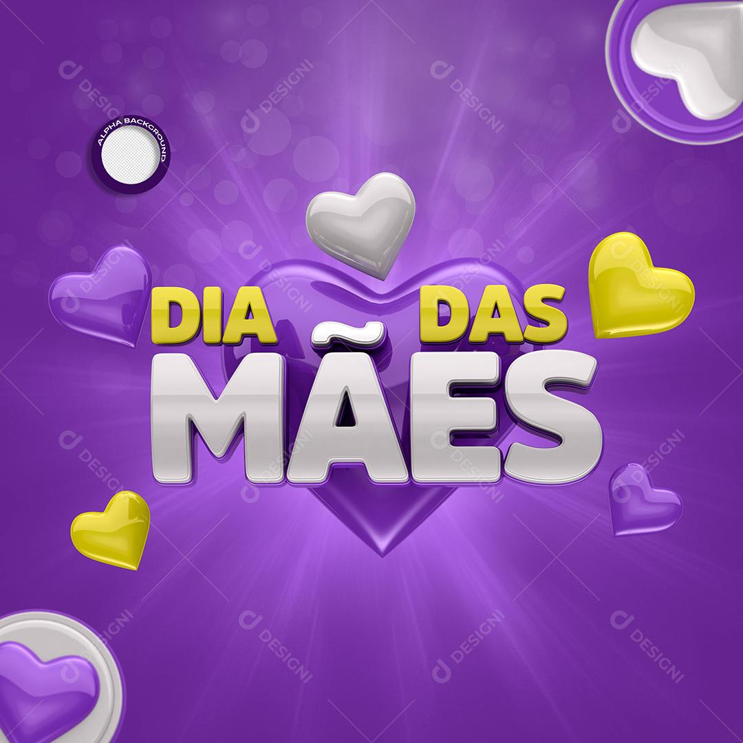 Selo 3D Dia Das Mães Amarelo e Branco Para Composição PSD
