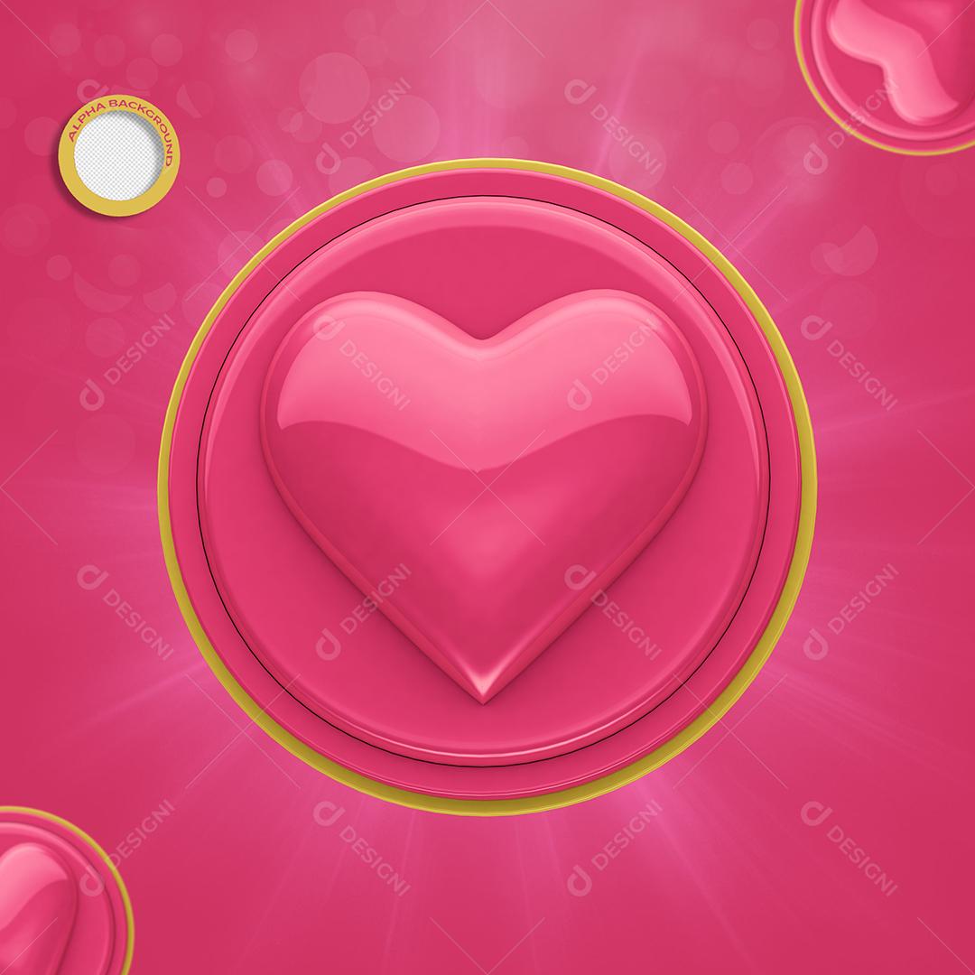 Elemento 3D Coração Rosa Para Composição PSD