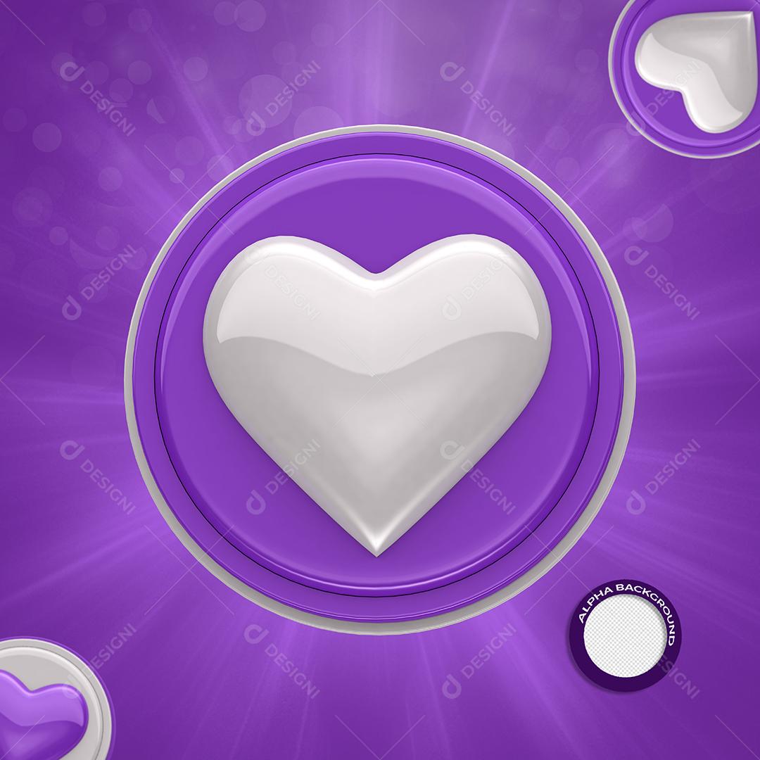 Elemento 3D Coração Branco Para Composição PSD