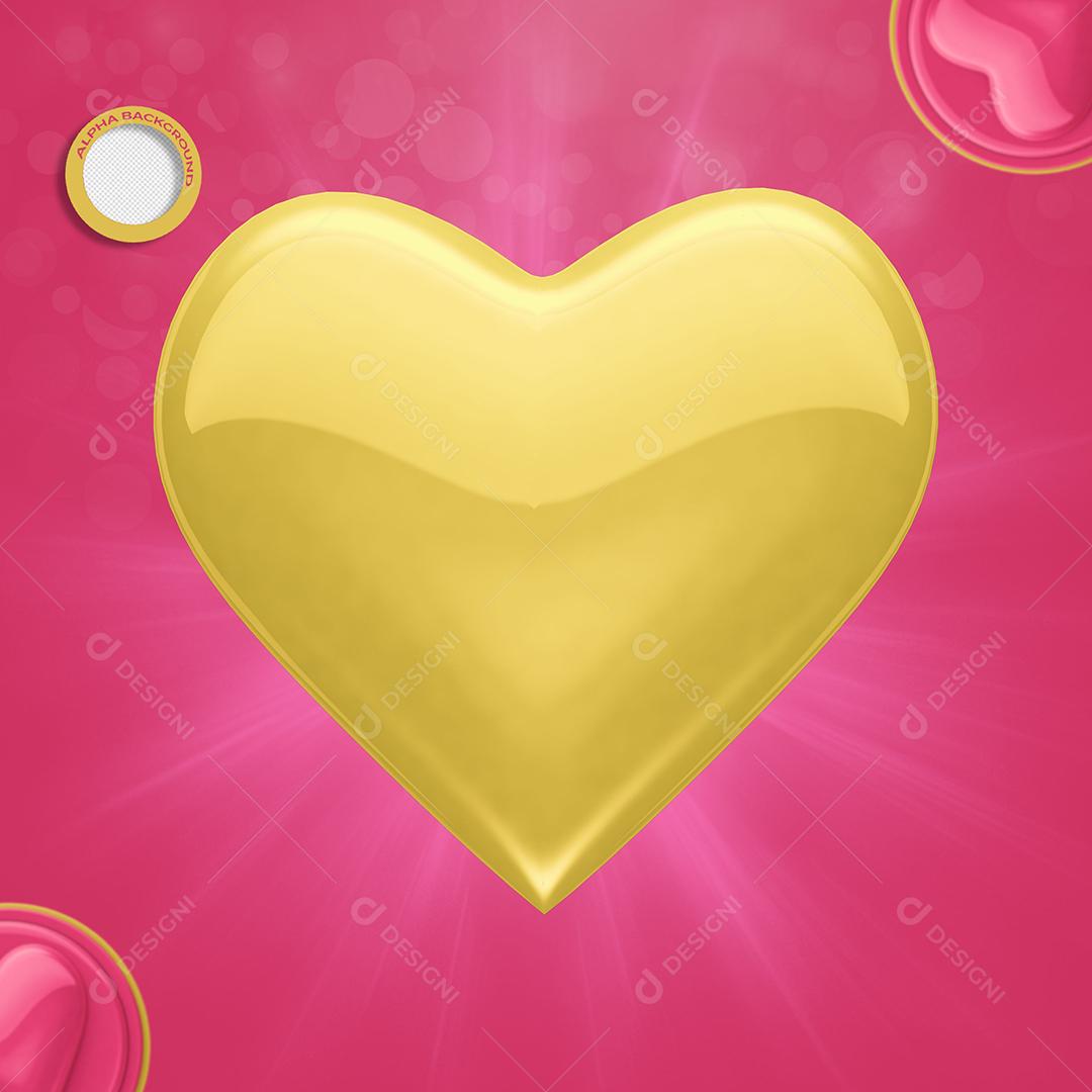 Coração Amarelo 3D Elemento Para Composição PSD
