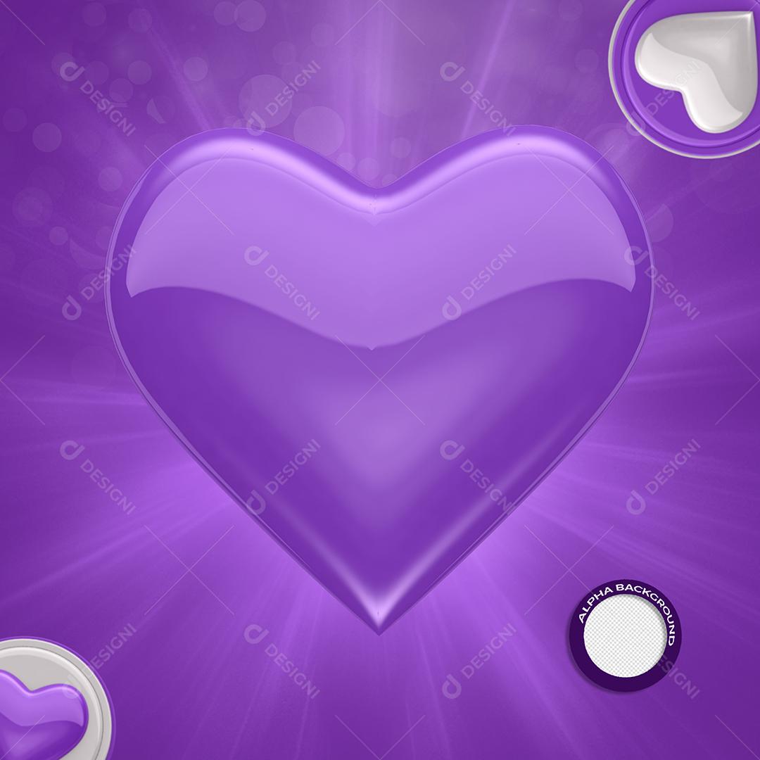 Coração Roxo 3D Elemento Para Composição PSD
