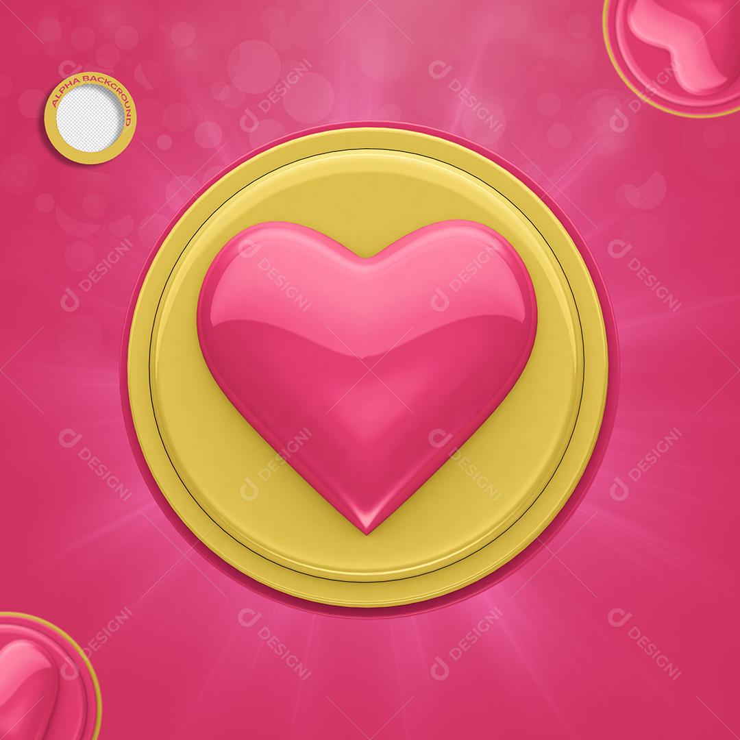 Elemento 3D Coração Rosa Para Composição PSD