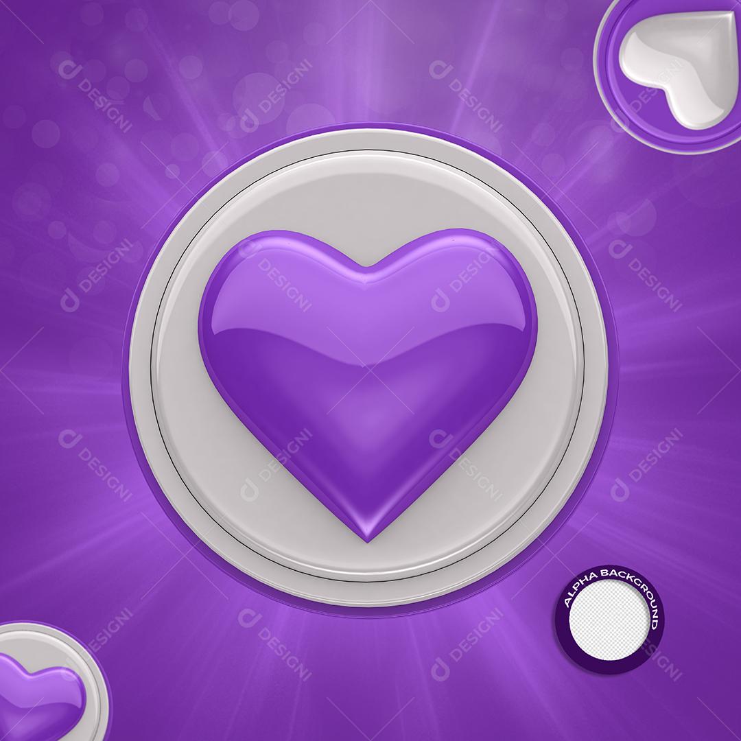 Elemento 3D Coração Roxo Para Composição PSD