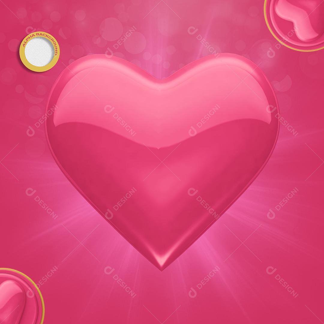 Coração Rosa 3D Elemento Para Composição PSD