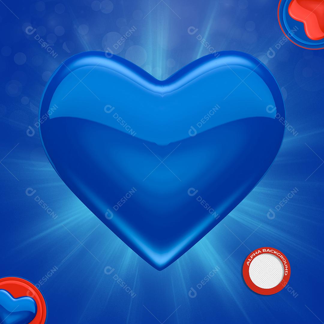 Coração Azul 3D Elemento Para Composição PSD