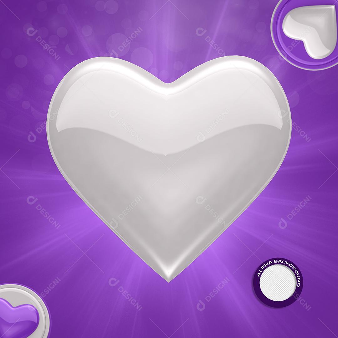 Coração Branco 3D Elemento Para Composição PSD