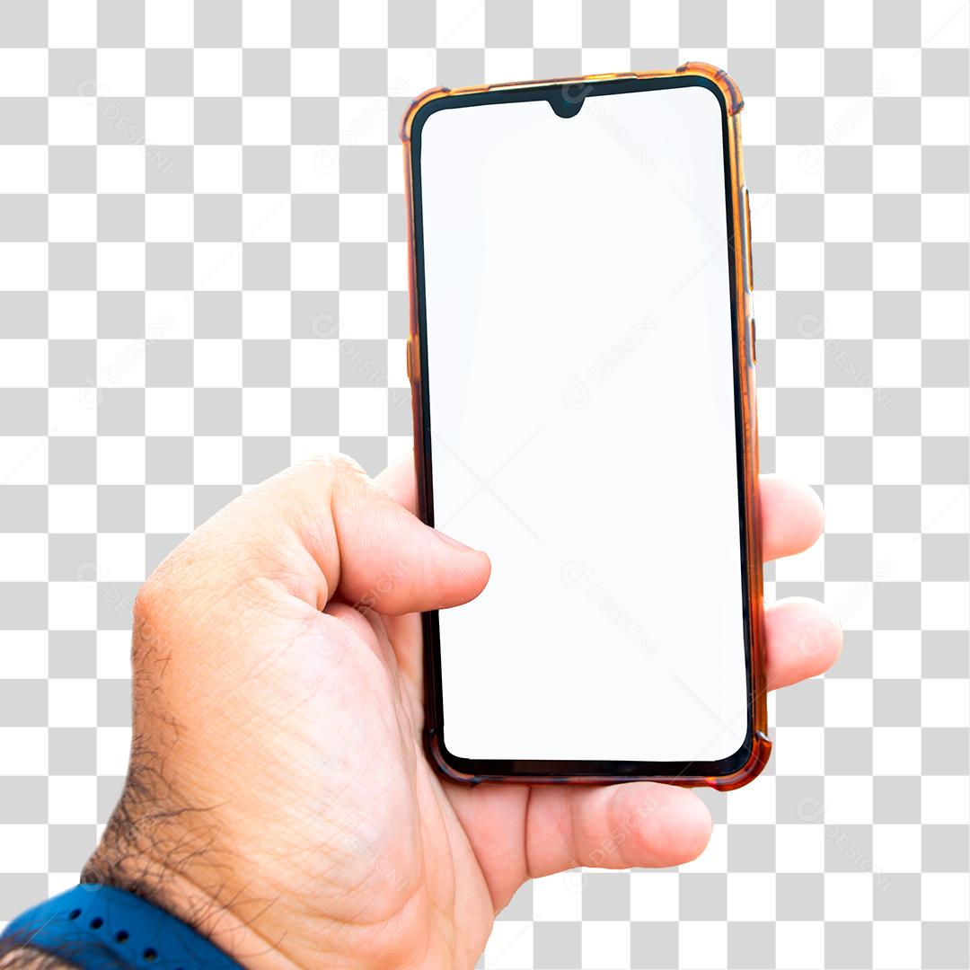 Pessoa segurando aparelho celular com a tela branca PNG Transparente