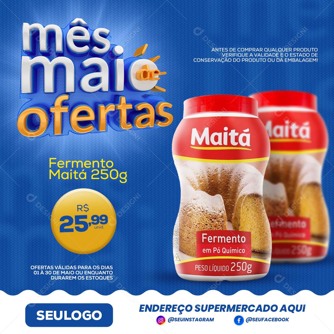 Social Media Mês de Maio Ofertas Produtos Fermento PSD Editável