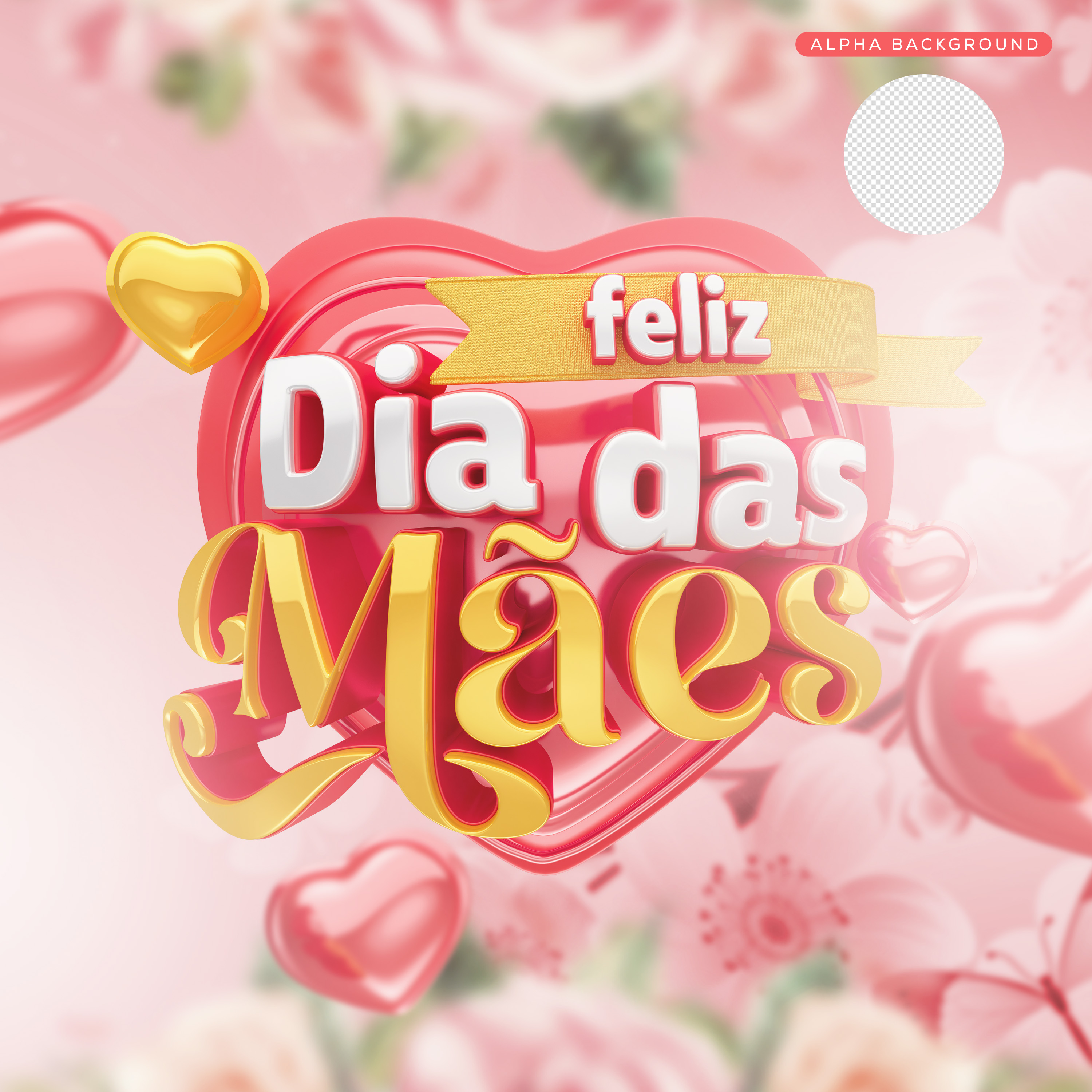 Selo 3d Feliz Dia das Mães Para Composição PSD